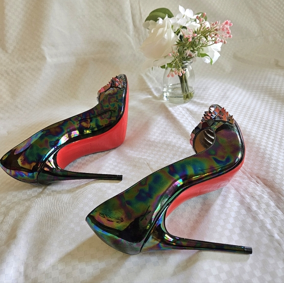 New Christian Louboutin Multicolor Metallic Patent Leather Pumps Heels Size 7.5 - Picture 6 of 15